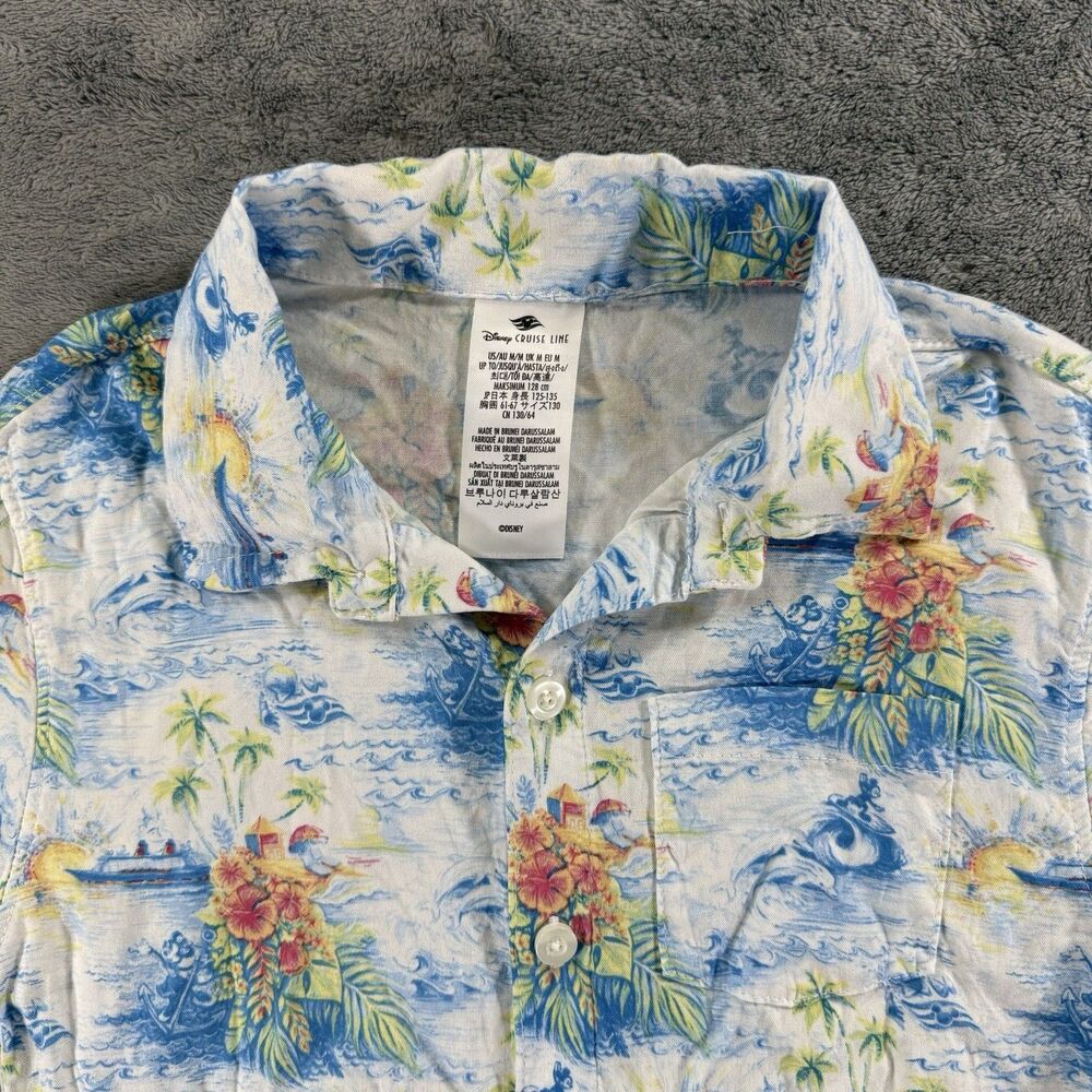 Disney Cruise Line Surfing Mickey Floral Print Youth Medium Button Up Shirt